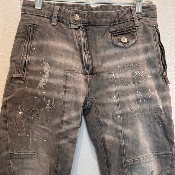 DSQUARED2 classic Kenny twist grey embroidered paint splatter zip hem jeans - Picture 3 of 10